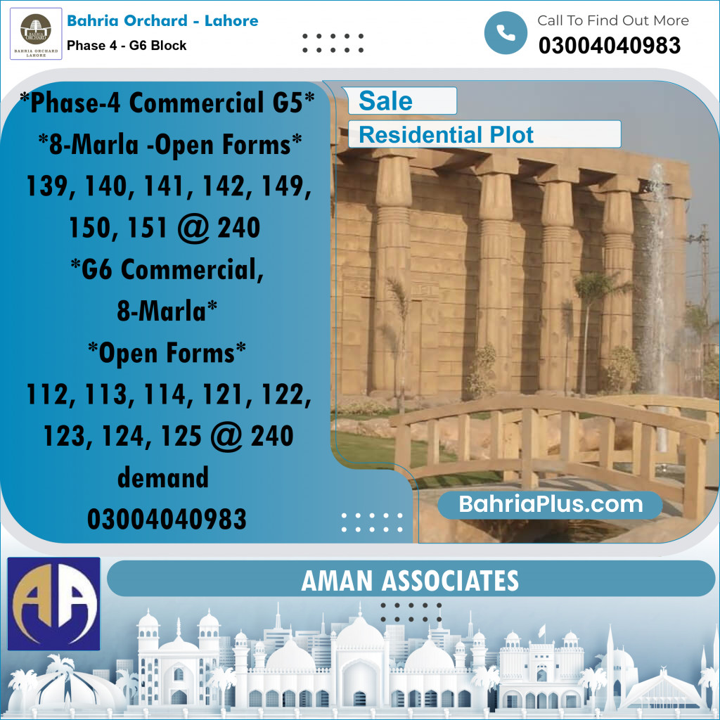 Residential Plot for Sale in Phase 4 - G6 Block -  Bahria Orchard, Lahore - (BP-274343)