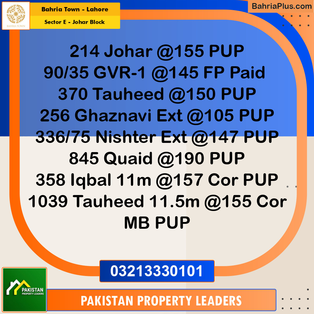 10 Marla Residential Plot for Sale in Sector E - Johar Block -  Bahria Town, Lahore - (BP-274373)