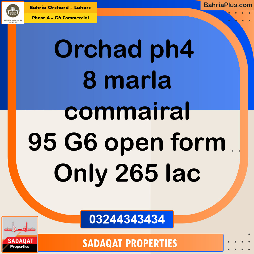 8 Marla Commercial Plot for Sale in Phase 4 - G6 Commercial -  Bahria Orchard, Lahore - (BP-274414)