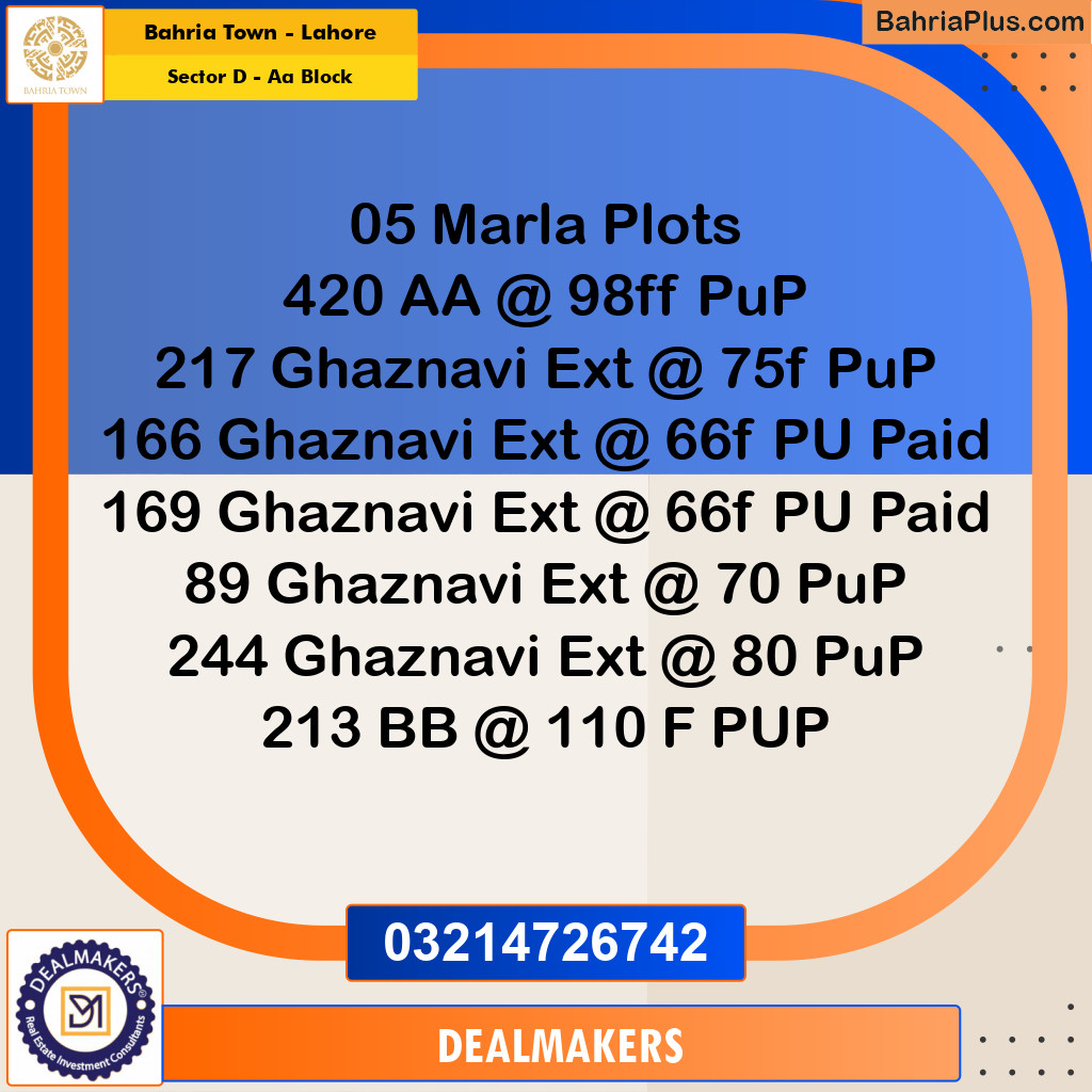 5 Marla Residential Plot for Sale in Sector D - AA Block -  Bahria Town, Lahore - (BP-274438)