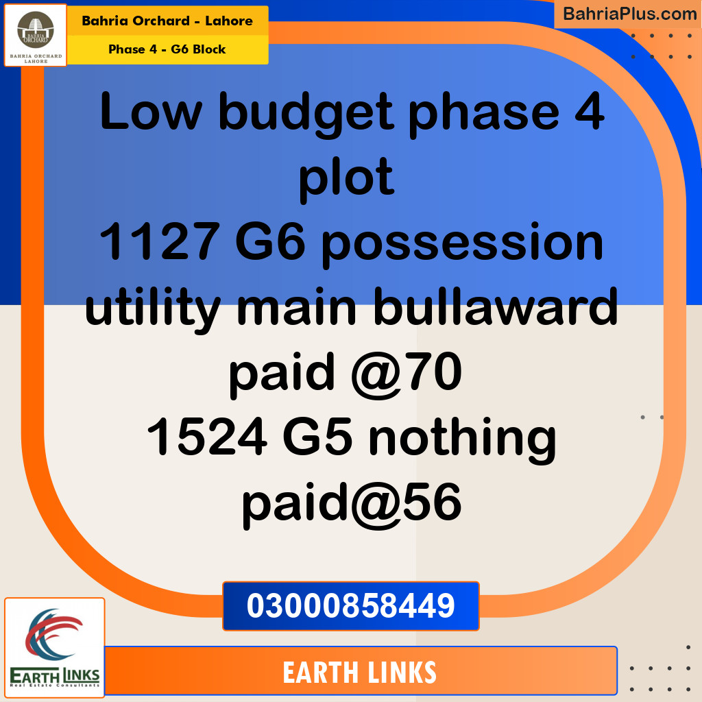 10 Marla Residential Plot for Sale in Phase 4 - G6 Block -  Bahria Orchard, Lahore - (BP-274449)