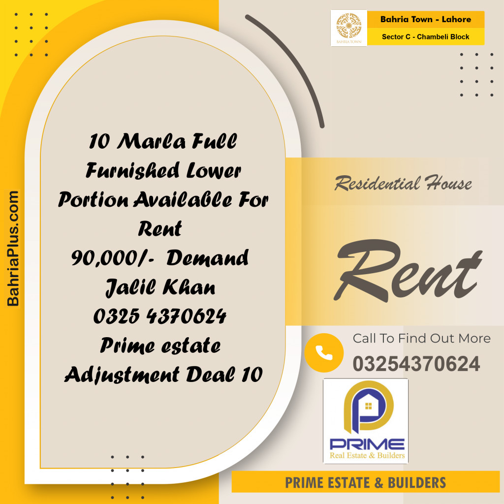 10 Marla Residential House for Rent in Sector C - Chambeli Block -  Bahria Town, Lahore - (BP-274498)