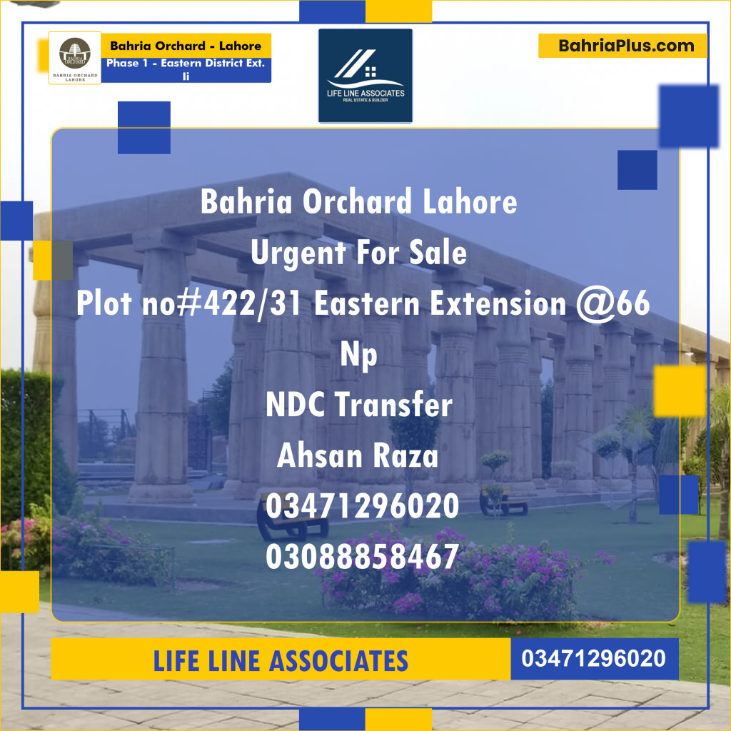 8 Marla Residential Plot for Sale in Phase 1 - Eastern District Ext. II -  Bahria Orchard, Lahore - (BP-274520)