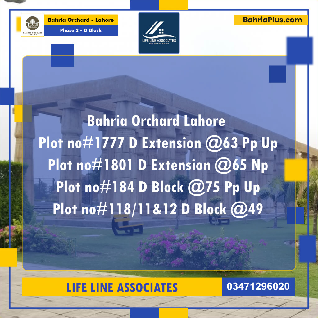 8 Marla Residential Plot for Sale in Phase 2 - D Block -  Bahria Orchard, Lahore - (BP-274530)