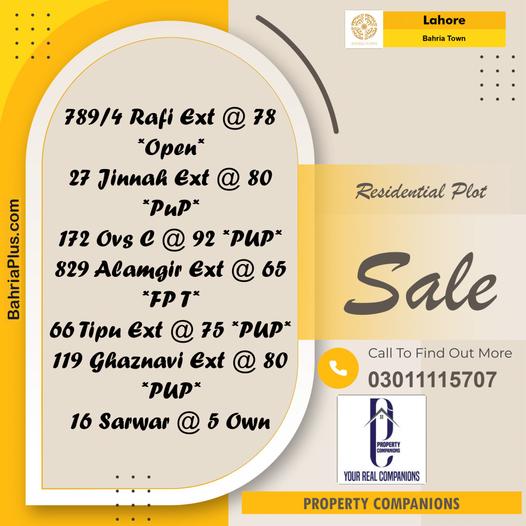 Residential Plot for Sale in Bahria Town, Lahore - (BP-274566)