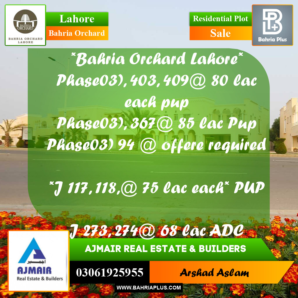 Residential Plot for Sale in Bahria Orchard, Lahore - (BP-274602)