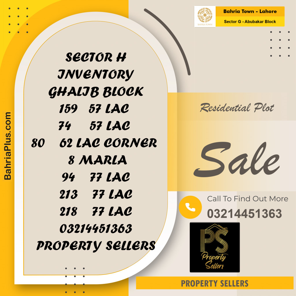 5 Marla Residential Plot for Sale in Sector G - Abubakar Block -  Bahria Town, Lahore - (BP-274603)