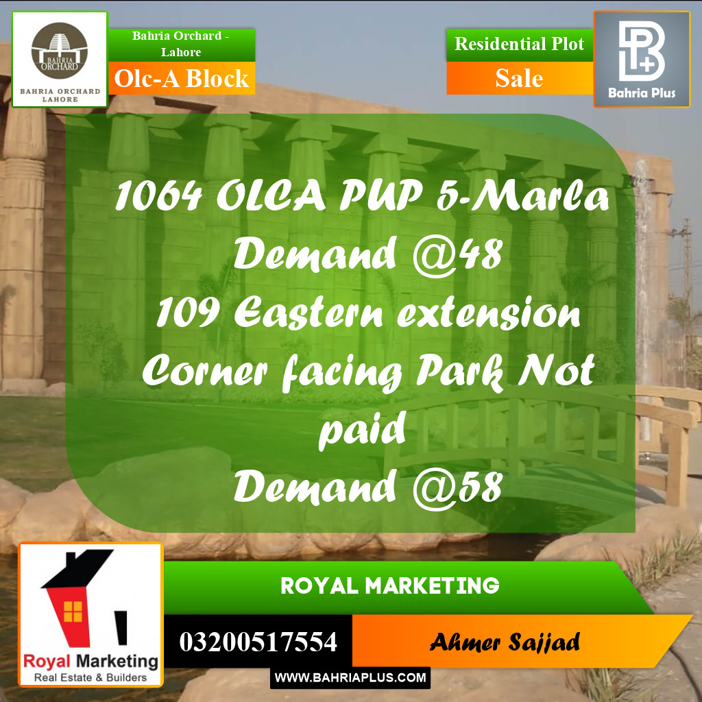5 Marla Residential Plot for Sale in OLC-A Block -  Bahria Orchard, Lahore - (BP-274612)