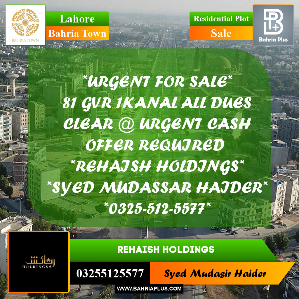 Residential Plot for Sale in Bahria Town, Lahore - (BP-274647)