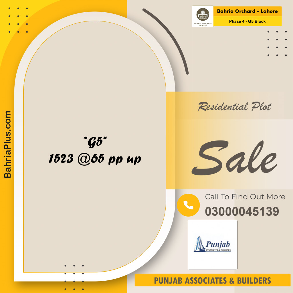 10 Marla Residential Plot for Sale in Phase 4 - G5 Block -  Bahria Orchard, Lahore - (BP-274662)