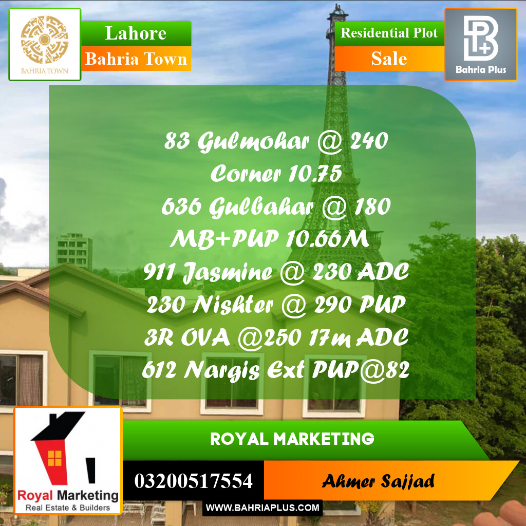 Residential Plot for Sale in Bahria Town, Lahore - (BP-274689)