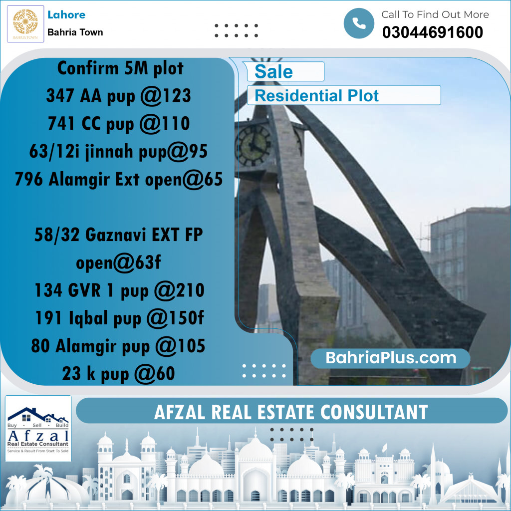 Residential Plot for Sale in Bahria Town, Lahore - (BP-274691)