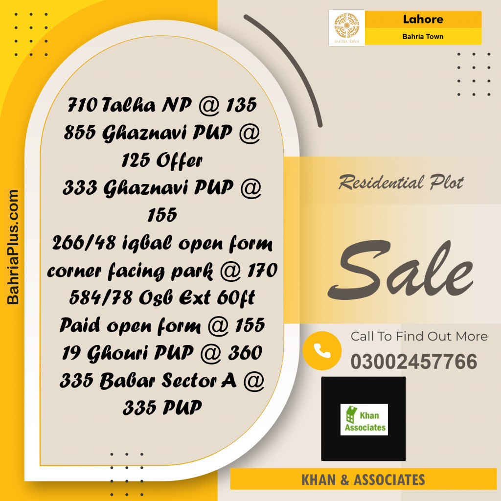 Residential Plot for Sale in Bahria Town, Lahore - (BP-274732)