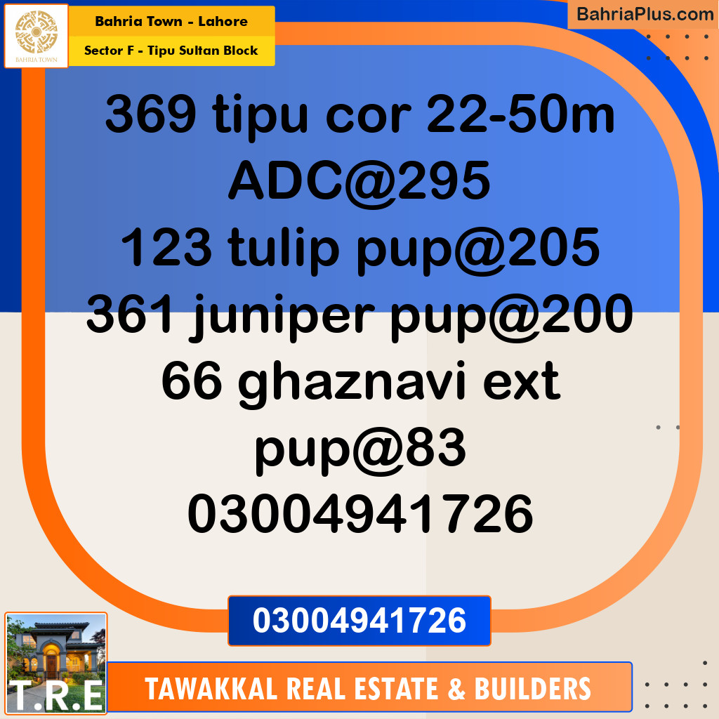 1 Kanal Residential Plot for Sale in Sector F - Tipu Sultan Block -  Bahria Town, Lahore - (BP-274737)