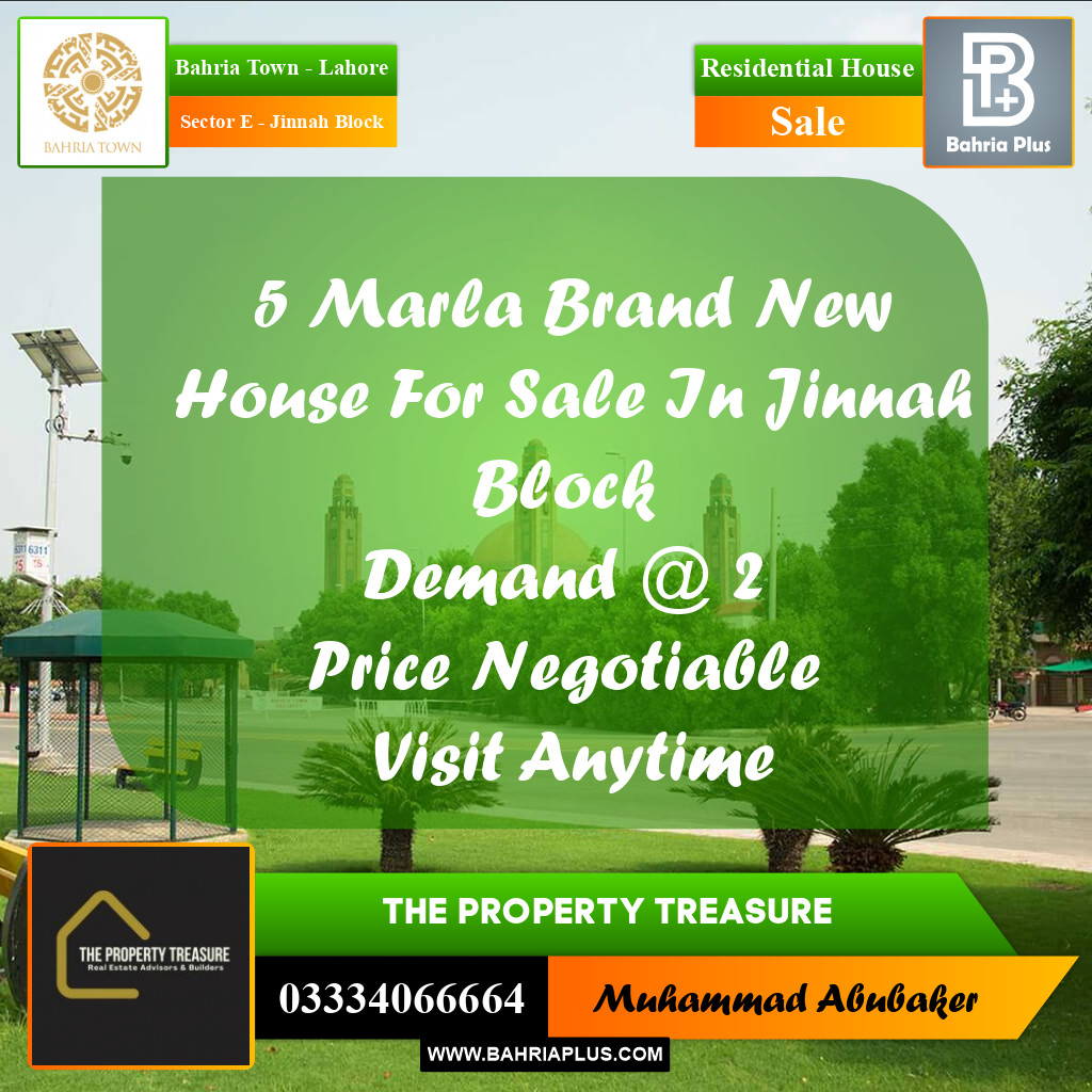 5 Marla Residential House for Sale in Sector E - Jinnah Block -  Bahria Town, Lahore - (BP-274741)