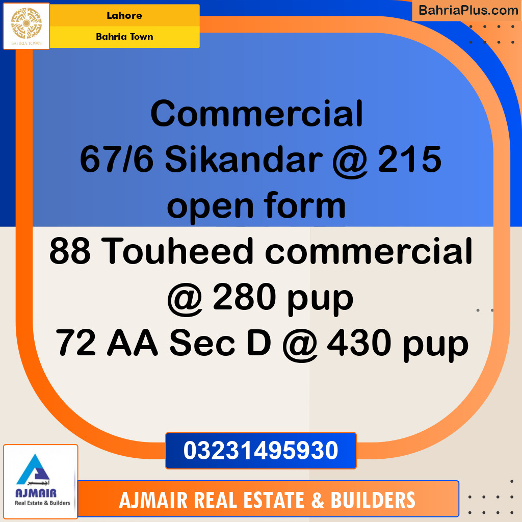 Commercial Plot for Sale in Bahria Town, Lahore - (BP-274744)