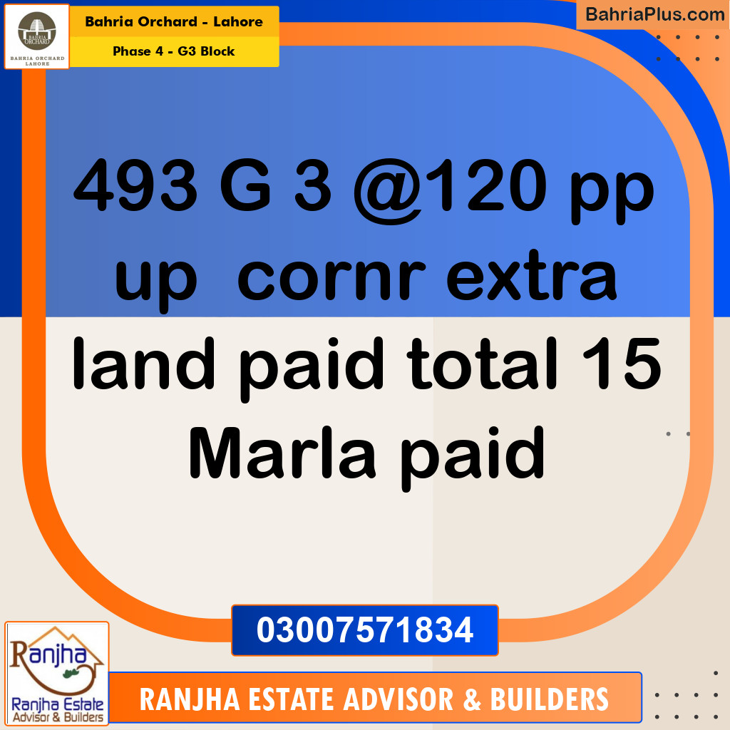 15 Marla Residential Plot for Sale in Phase 4 - G3 Block -  Bahria Orchard, Lahore - (BP-274764)