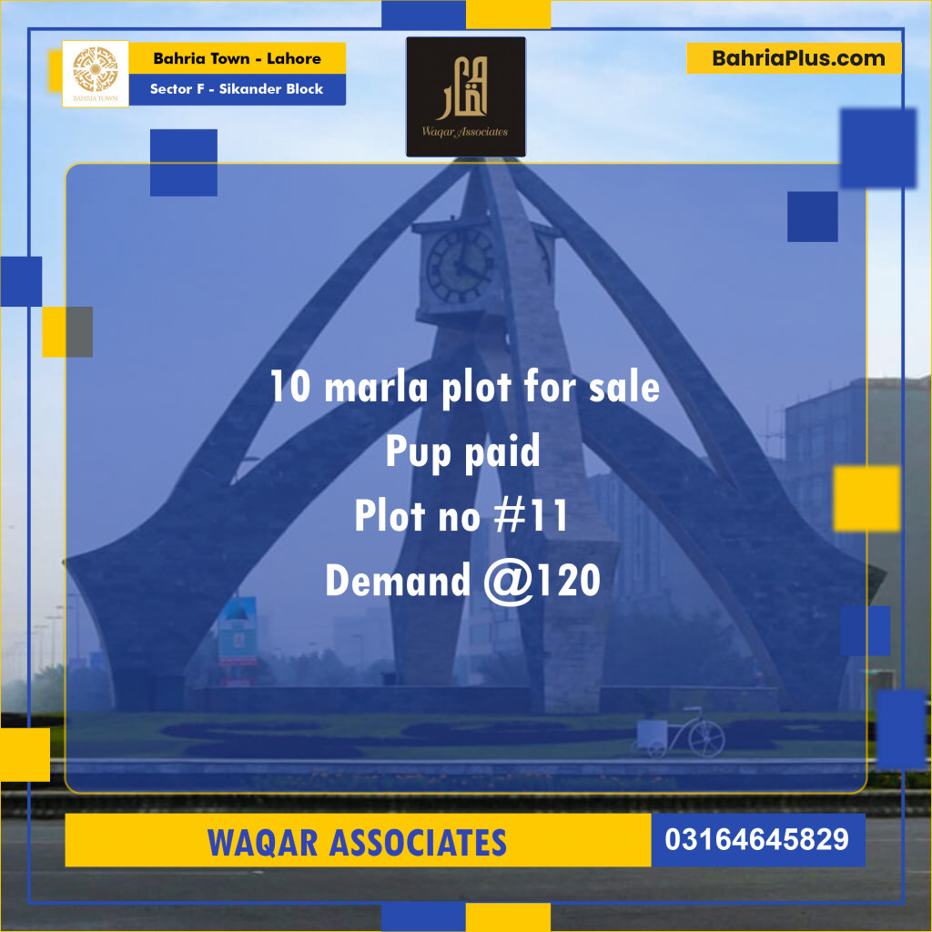 10 Marla Residential Plot for Sale in Sector F - Sikander Block -  Bahria Town, Lahore - (BP-274815)