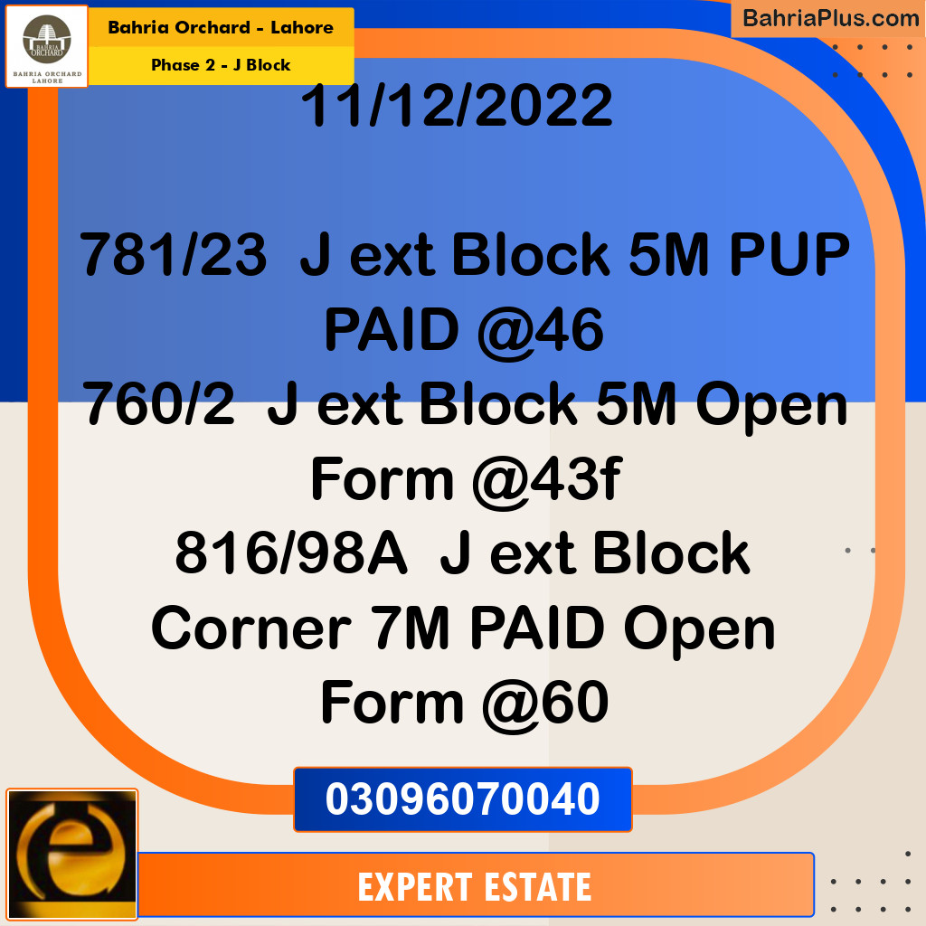 5 Marla Residential Plot for Sale in Phase 2 - J Block -  Bahria Orchard, Lahore - (BP-274819)