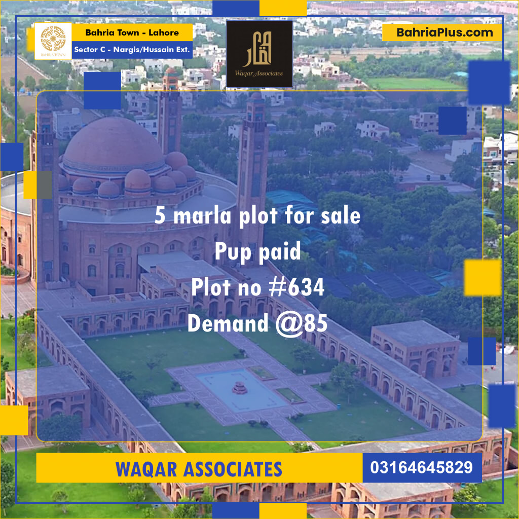 5 Marla Residential Plot for Sale in Sector C - Nargis/Hussain Ext. -  Bahria Town, Lahore - (BP-274829)