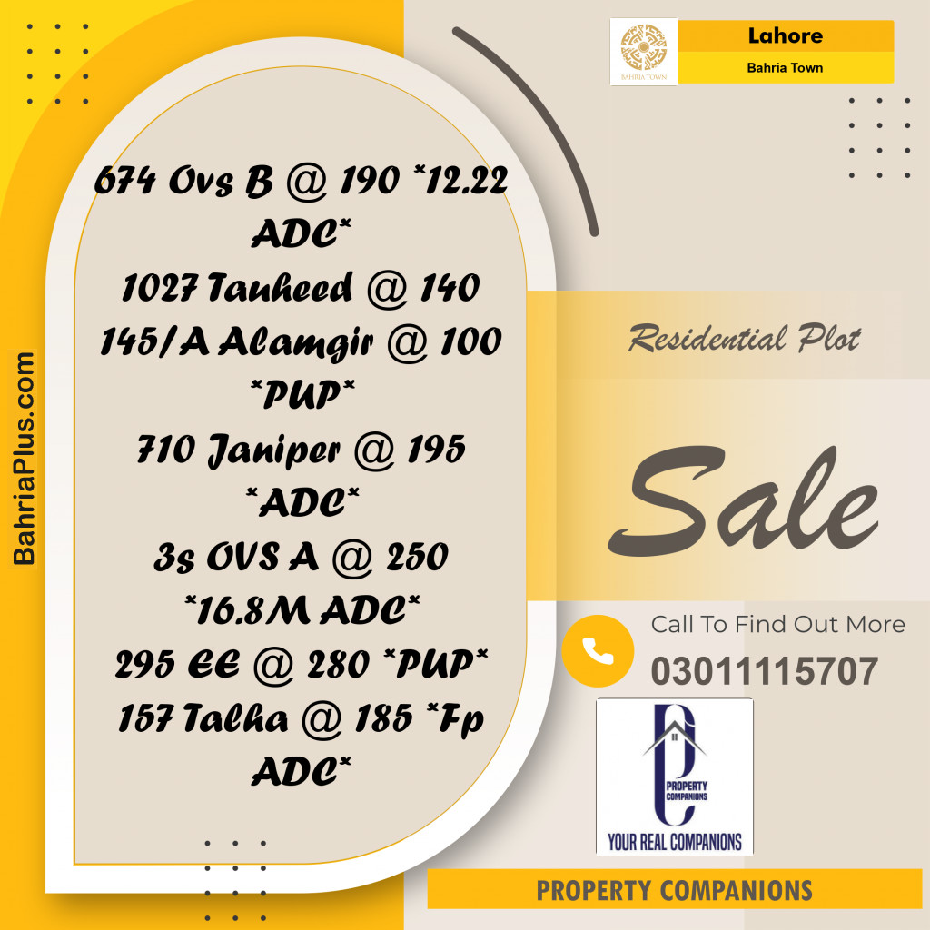 Residential Plot for Sale in Bahria Town, Lahore - (BP-274893)