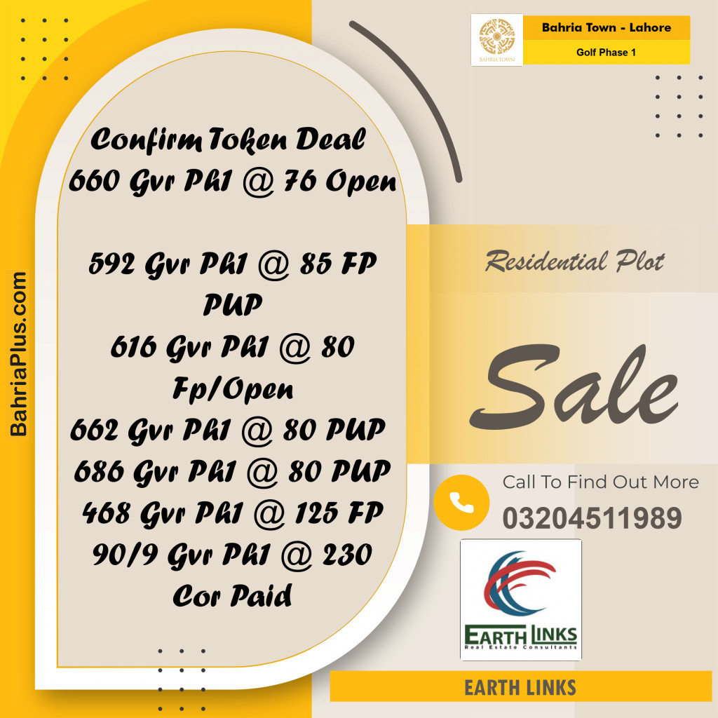 5 Marla Residential Plot for Sale in Golf Phase 1 -  Bahria Town, Lahore - (BP-274910)