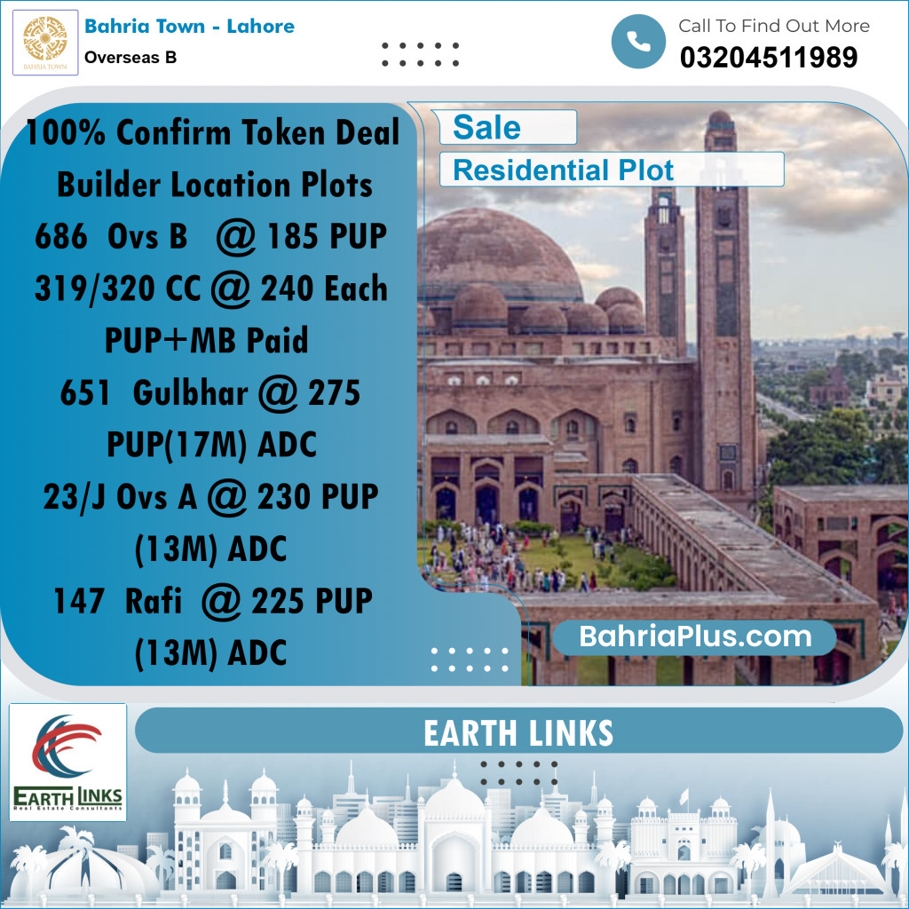 10 Marla Residential Plot for Sale in Overseas B -  Bahria Town, Lahore - (BP-274912)