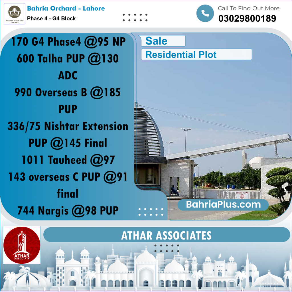 10 Marla Residential Plot for Sale in Phase 4 - G4 Block -  Bahria Orchard, Lahore - (BP-274938)