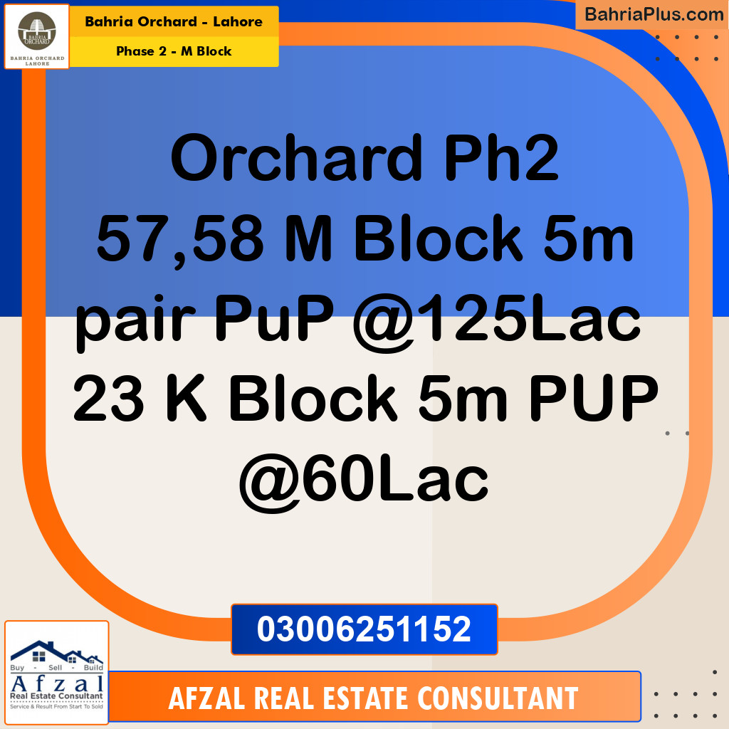 5 Marla Residential Plot for Sale in Phase 2 - M Block -  Bahria Orchard, Lahore - (BP-274942)