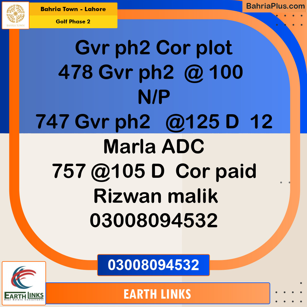 10 Marla Residential Plot for Sale in Golf Phase 2 -  Bahria Town, Lahore - (BP-274943)