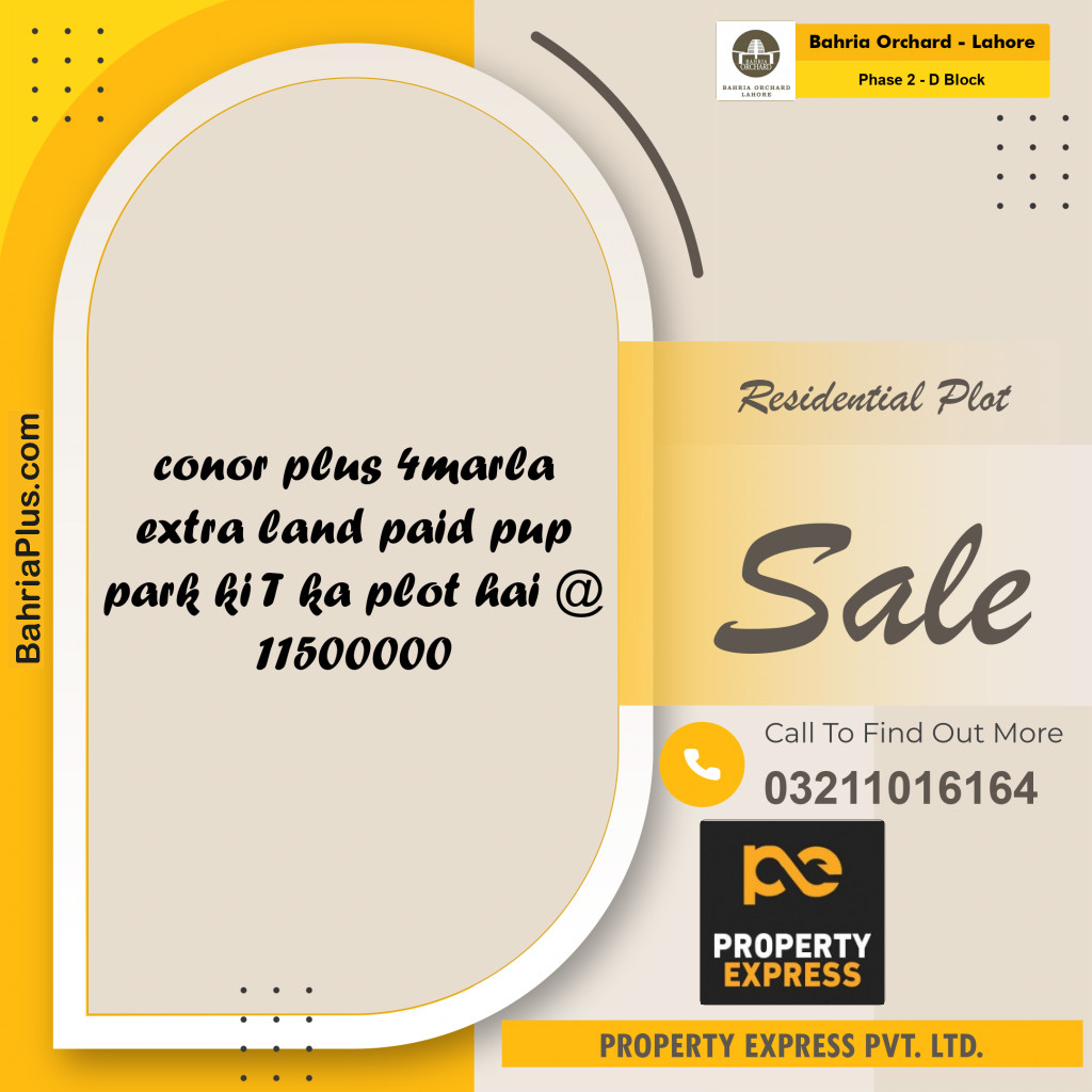 12 Marla Residential Plot for Sale in Phase 2 - D Block -  Bahria Orchard, Lahore - (BP-274952)