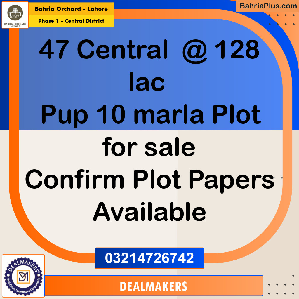 10 Marla Residential Plot for Sale in Phase 1 - Central District -  Bahria Orchard, Lahore - (BP-275009)