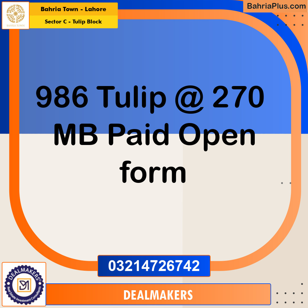 10 Marla Residential Plot for Sale in Sector C - Tulip Block -  Bahria Town, Lahore - (BP-275016)