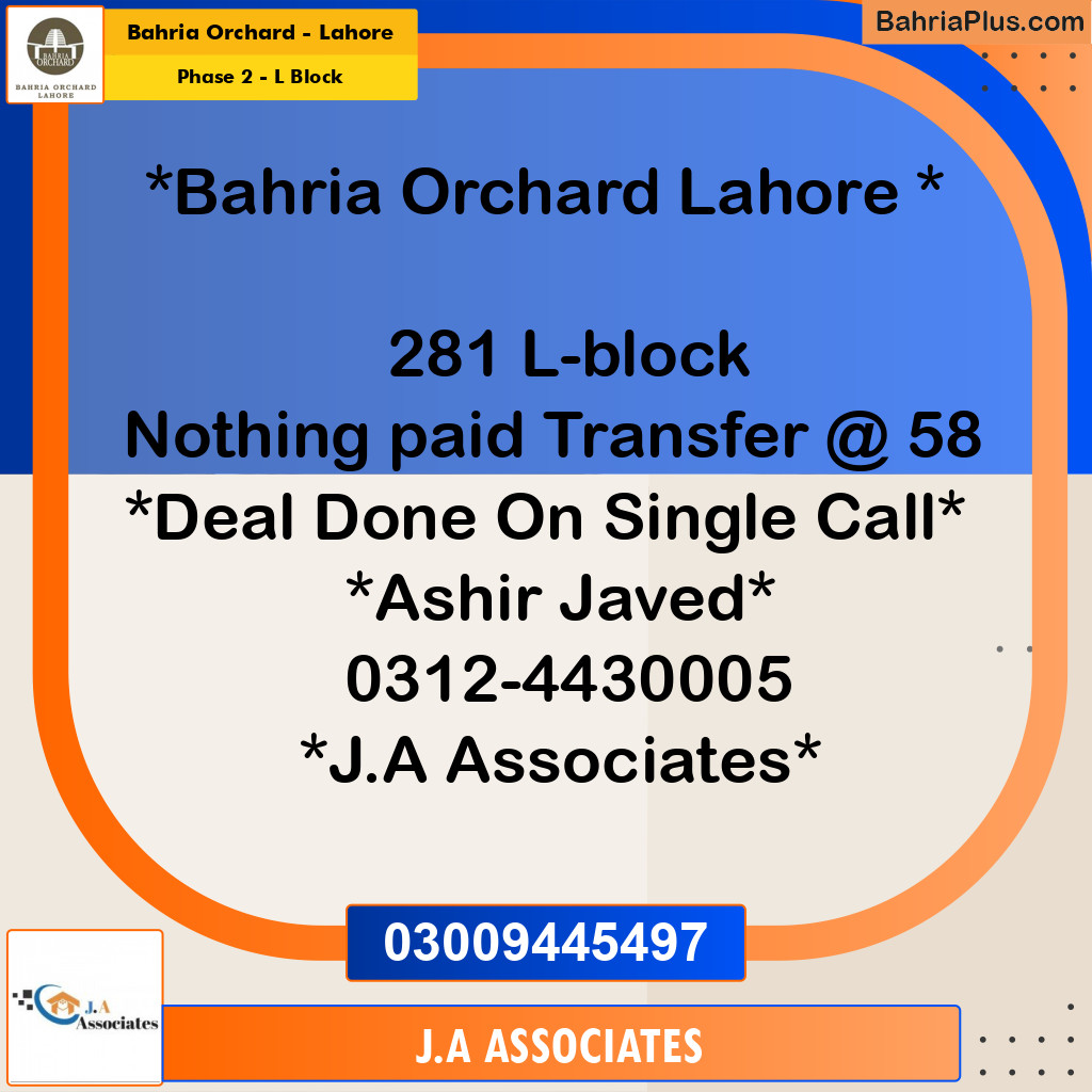 5 Marla Residential Plot for Sale in Phase 2 - L Block -  Bahria Orchard, Lahore - (BP-275075)