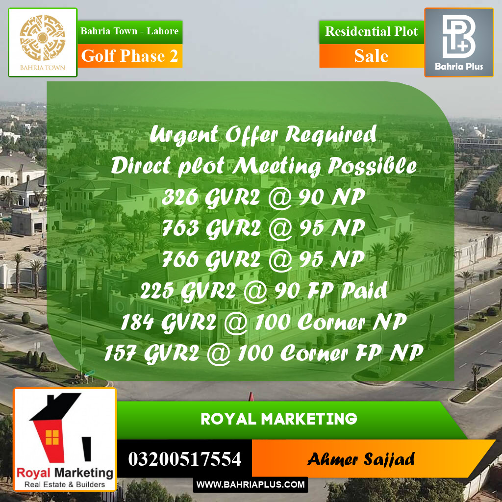 Residential Plot for Sale in Golf Phase 2 -  Bahria Town, Lahore - (BP-275078)