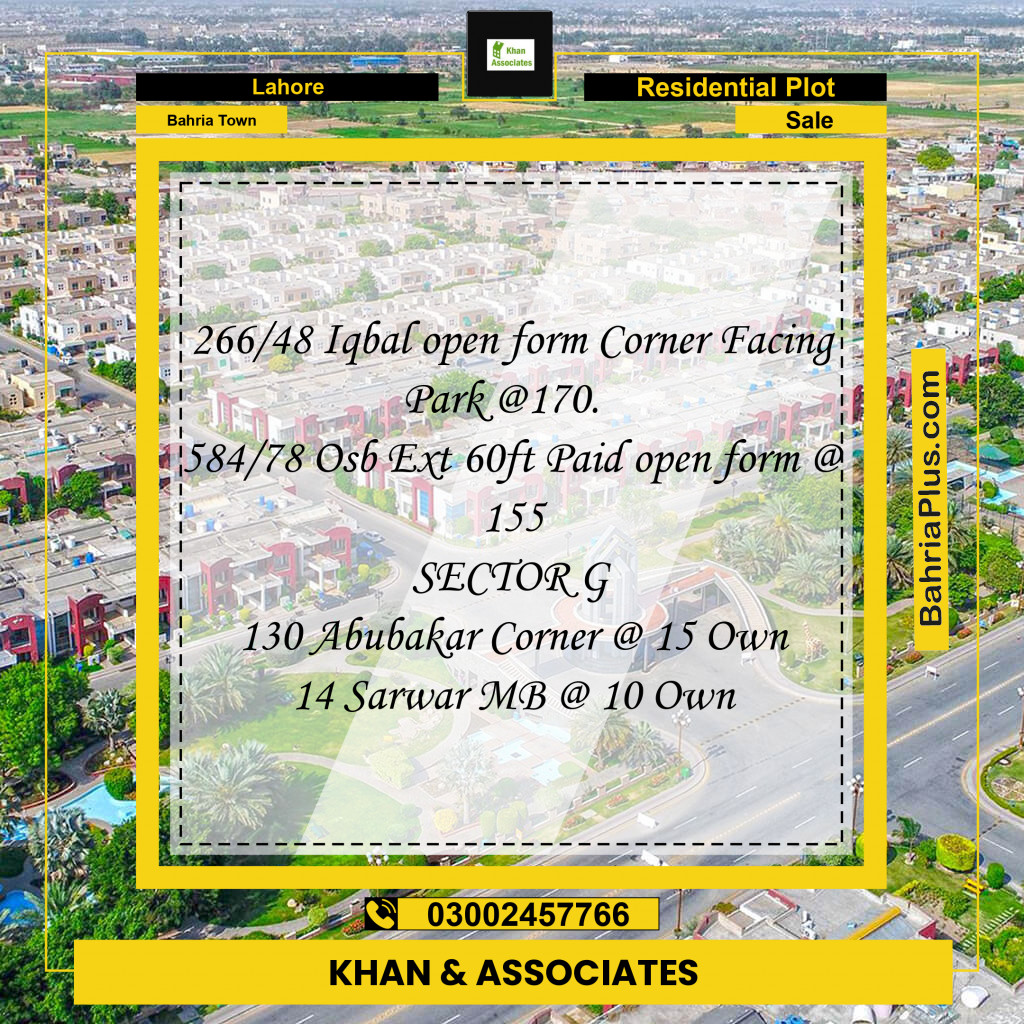 Residential Plot for Sale in Bahria Town, Lahore - (BP-275117)
