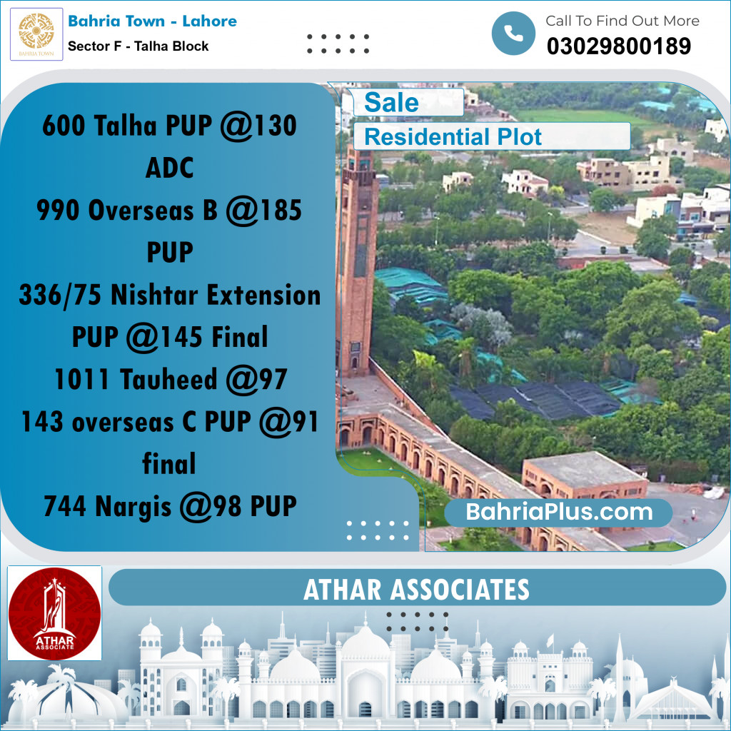 10 Marla Residential Plot for Sale in Sector F - Talha Block -  Bahria Town, Lahore - (BP-275124)