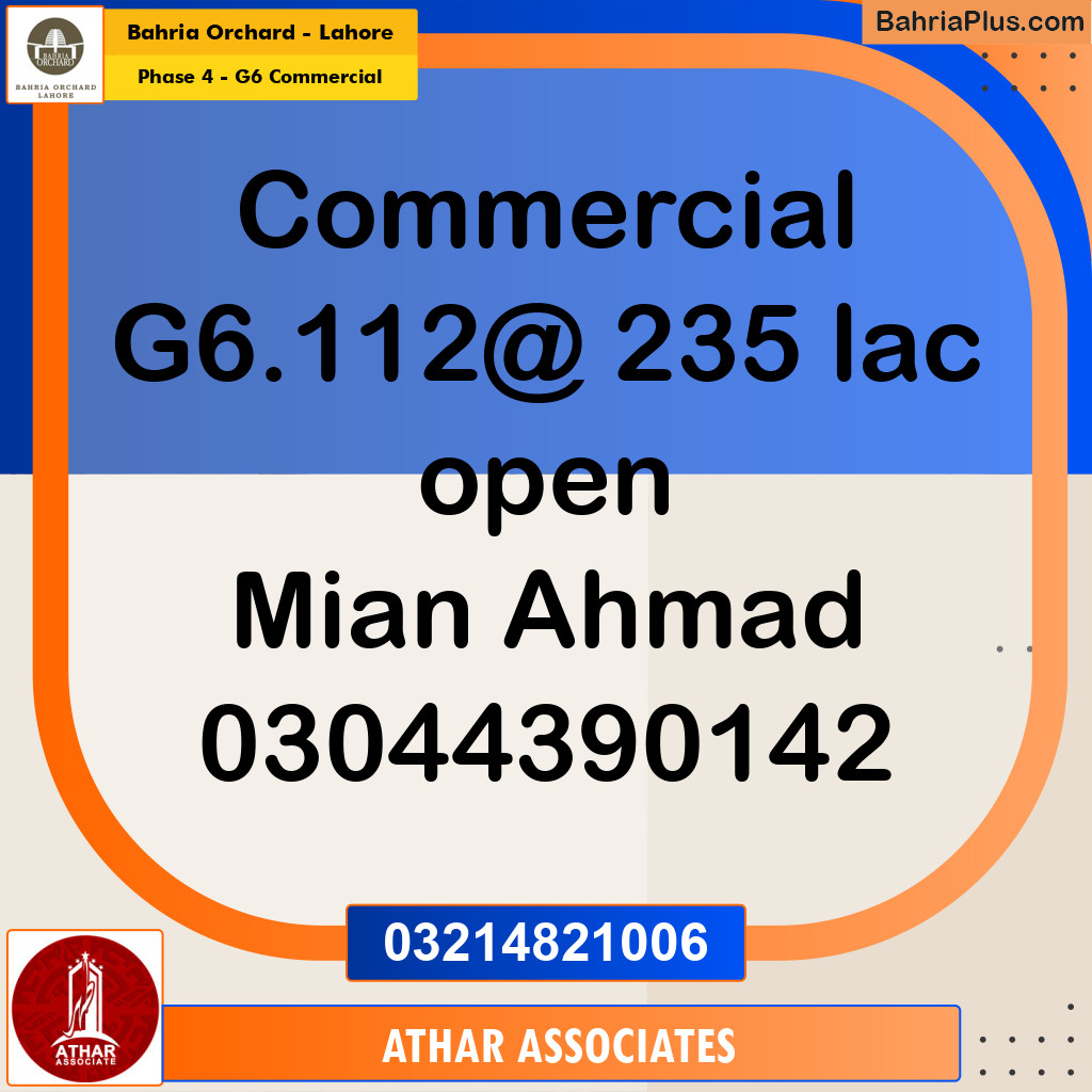 8 Marla Commercial Plot for Sale in Phase 4 - G6 Commercial -  Bahria Orchard, Lahore - (BP-275144)