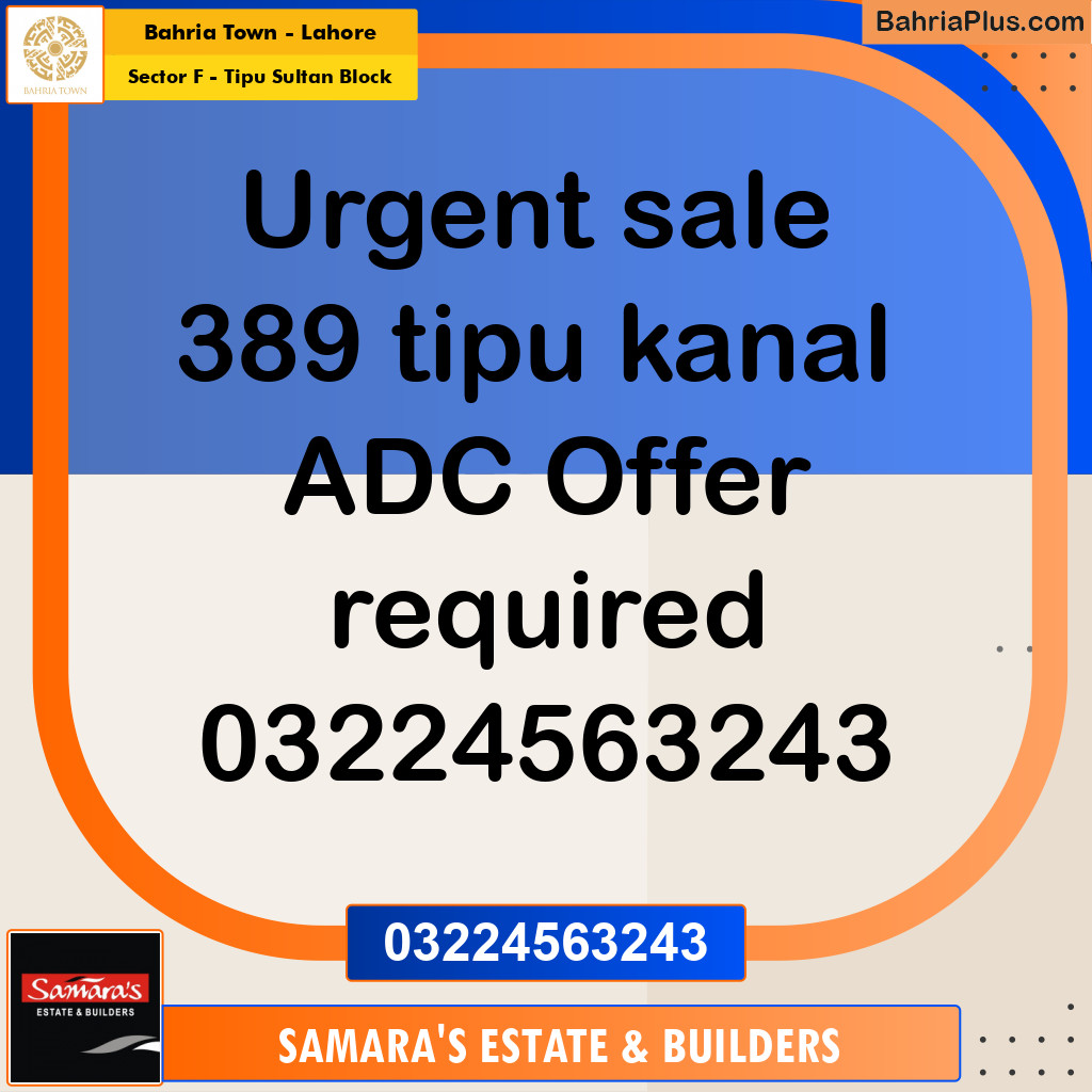 1 Kanal Residential Plot for Sale in Sector F - Tipu Sultan Block -  Bahria Town, Lahore - (BP-275183)