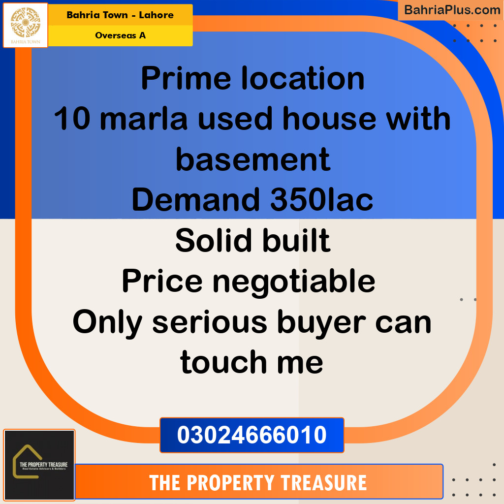 10 Marla Residential House for Sale in Overseas A -  Bahria Town, Lahore - (BP-275204)