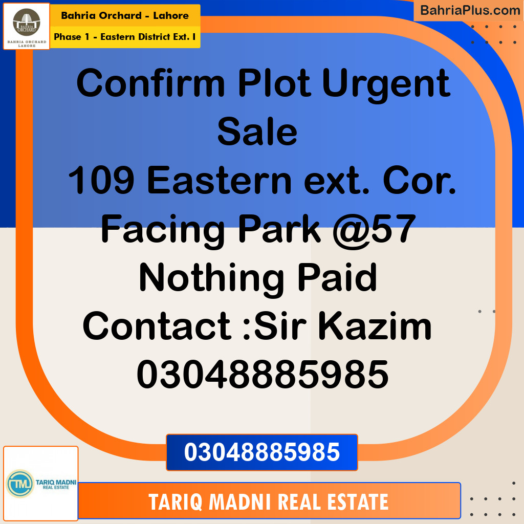 5 Marla Residential Plot for Sale in Phase 1 - Eastern District Ext. I -  Bahria Orchard, Lahore - (BP-275205)