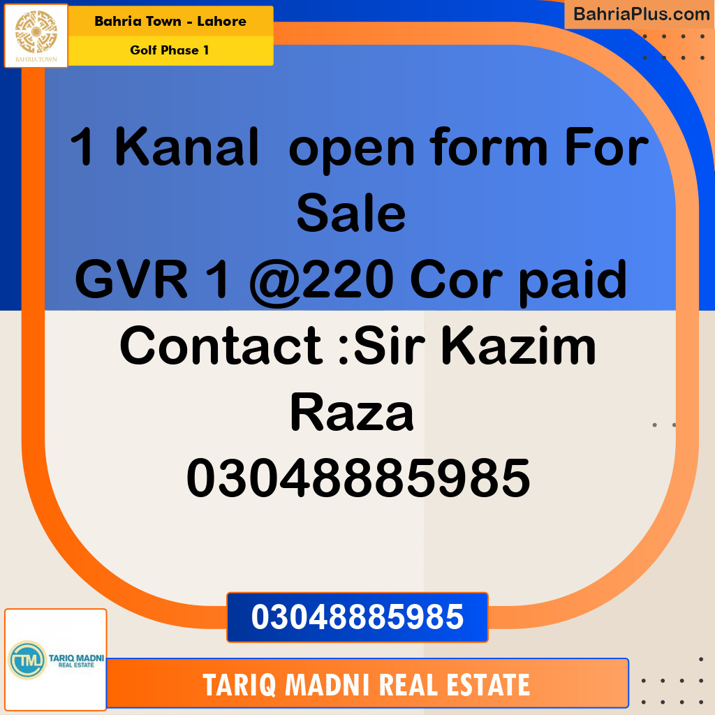 1 Kanal Residential Plot for Sale in Golf Phase 1 -  Bahria Town, Lahore - (BP-275221)