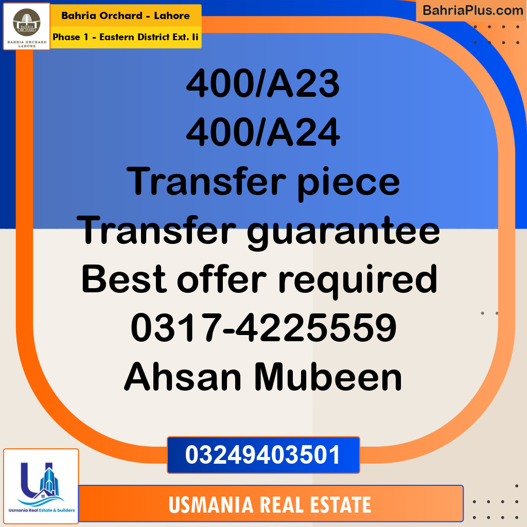 5 Marla Residential Plot for Sale in Phase 1 - Eastern District Ext. II -  Bahria Orchard, Lahore - (BP-275222)