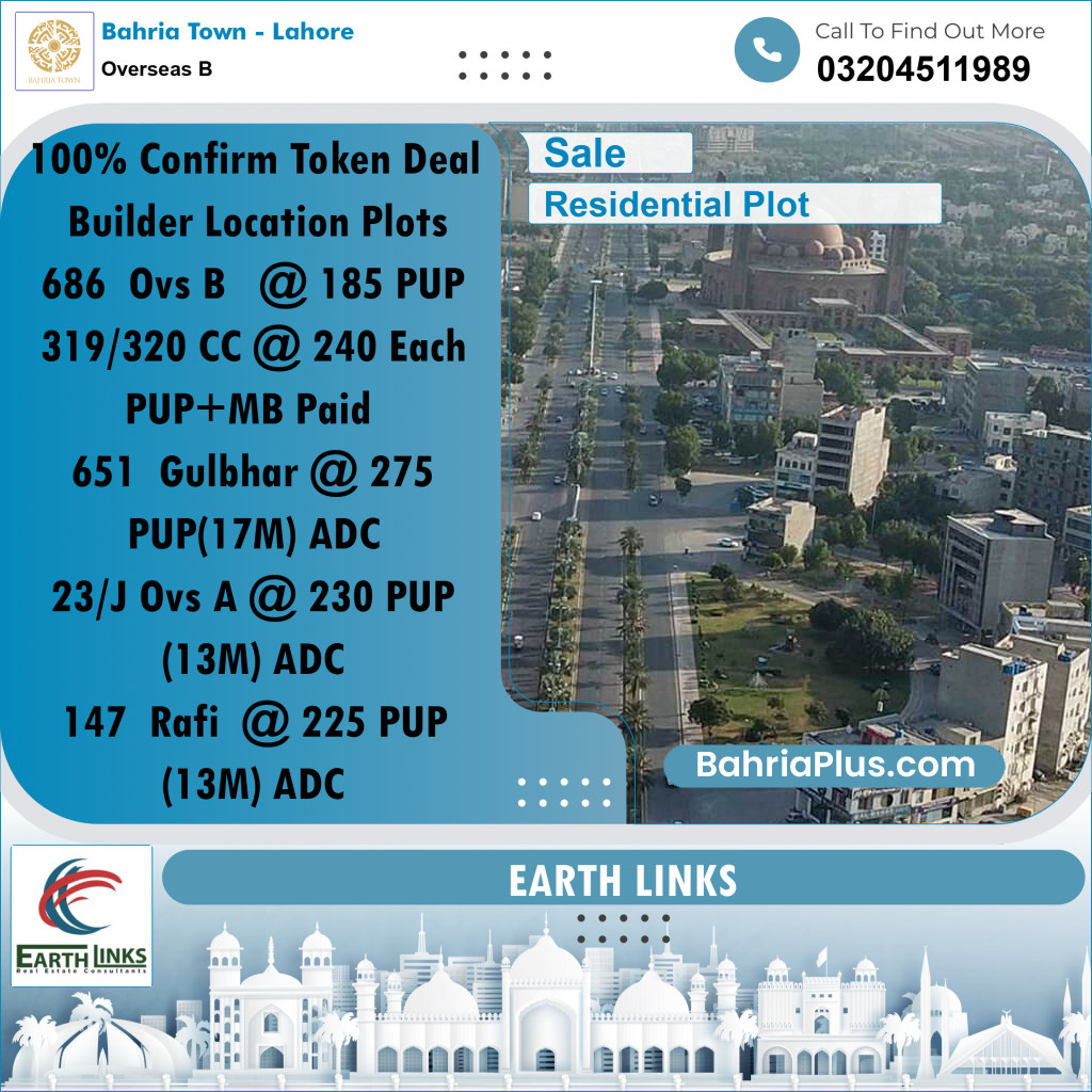 10 Marla Residential Plot for Sale in Overseas B -  Bahria Town, Lahore - (BP-275274)