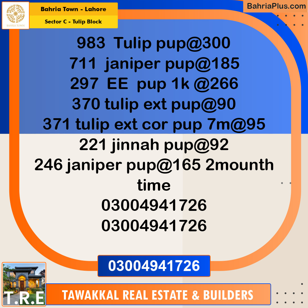 1 Kanal Residential Plot for Sale in Sector C - Tulip Block -  Bahria Town, Lahore - (BP-275346)