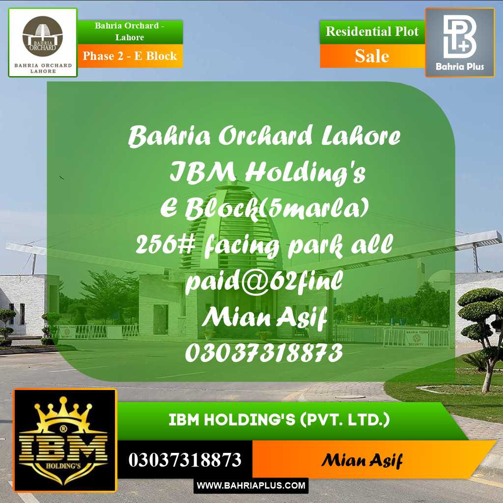 5 Marla Residential Plot for Sale in Phase 2 - E Block -  Bahria Orchard, Lahore - (BP-275347)
