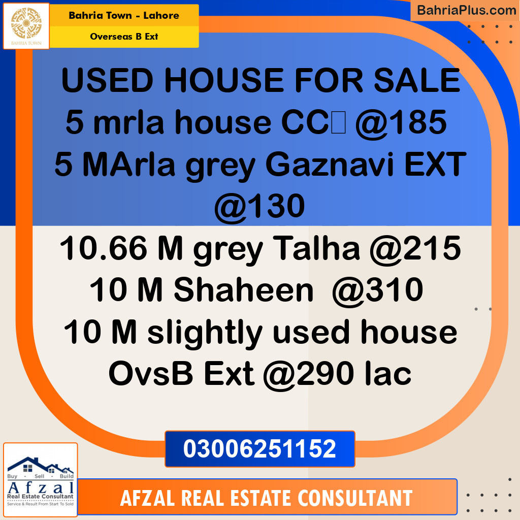 10 Marla Residential House for Sale in Overseas B Ext -  Bahria Town, Lahore - (BP-275360)