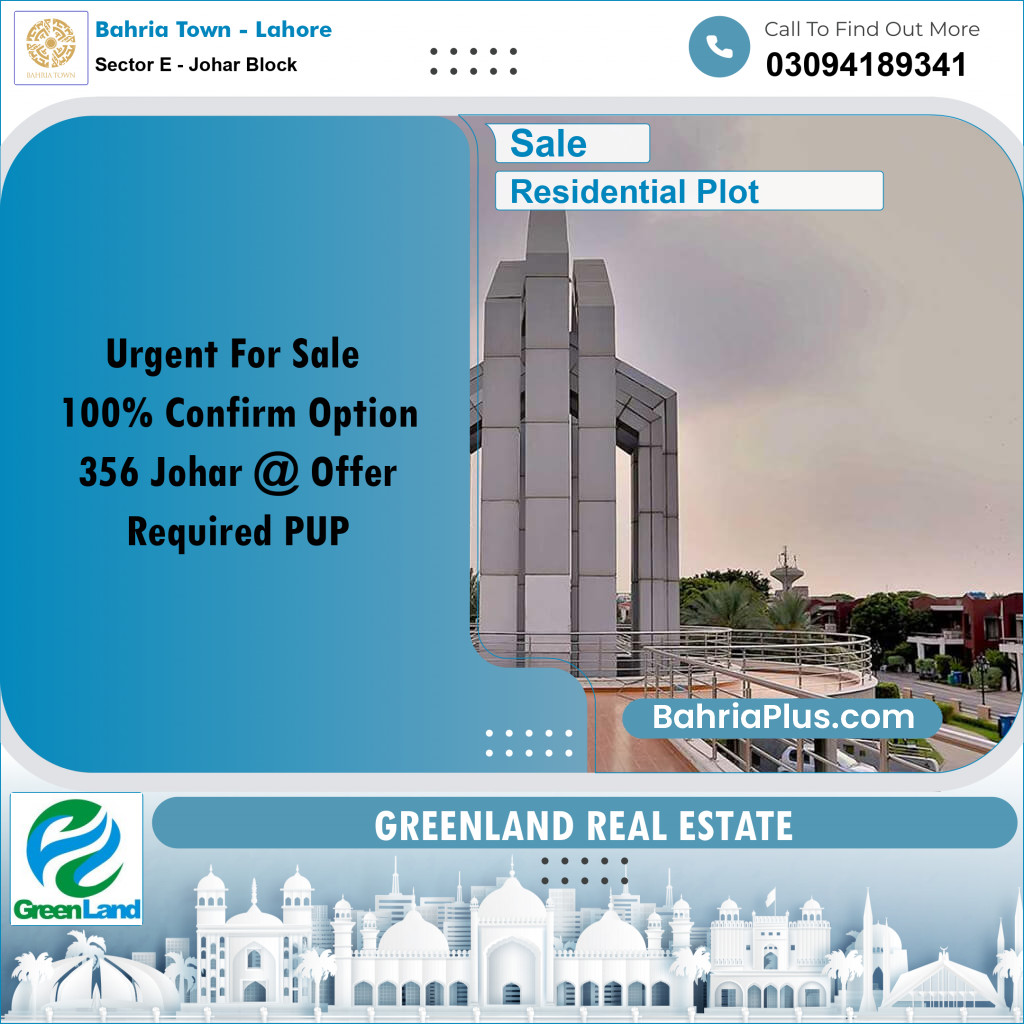 10 Marla Residential Plot for Sale in Sector E - Johar Block -  Bahria Town, Lahore - (BP-275383)