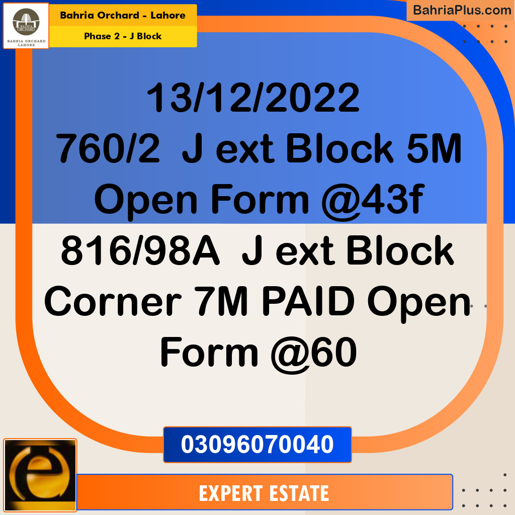 5 Marla Residential Plot for Sale in Phase 2 - J Block -  Bahria Orchard, Lahore - (BP-275386)