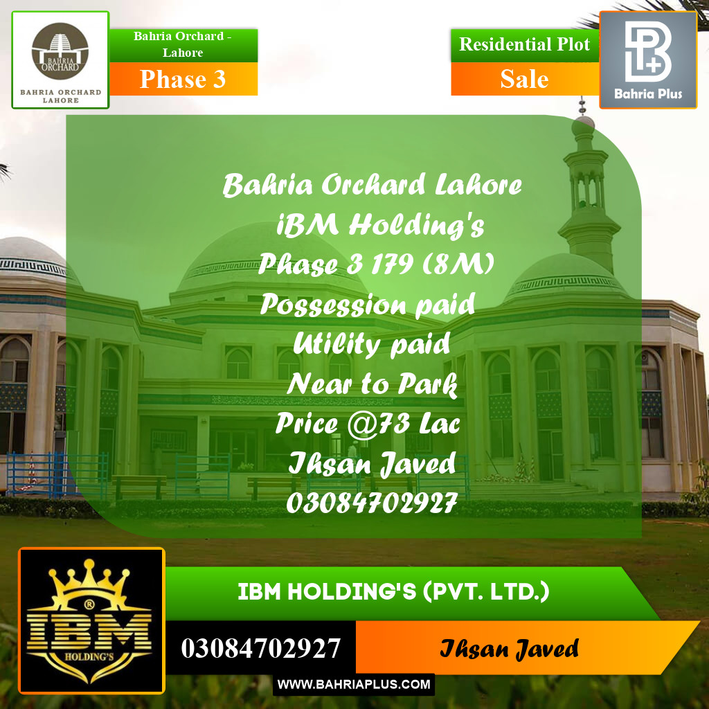 8 Marla Residential Plot for Sale in Phase 3 -  Bahria Orchard, Lahore - (BP-275400)